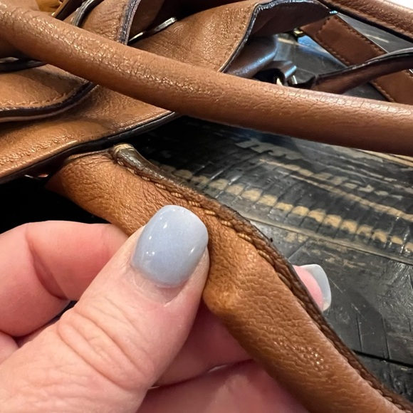 Michael Kors Hamilton Large Brown Leather Handbag Gold Logo Lock Chains Classic - Picture 7 of 15